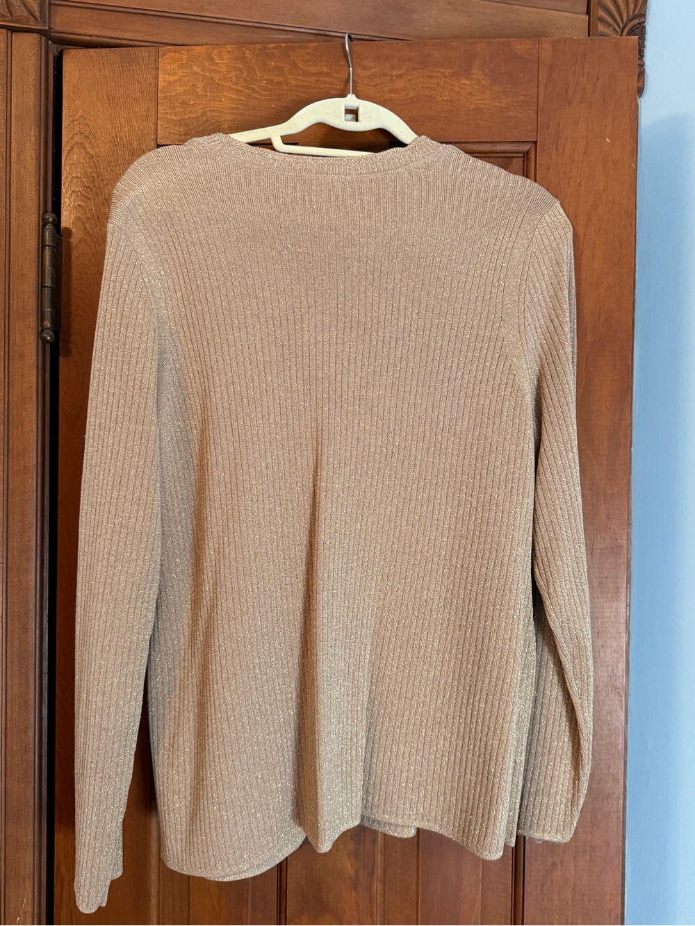 Talbots Taupe Ribbed V-Neck Button-Front Cardigan - Picture 2 of 4